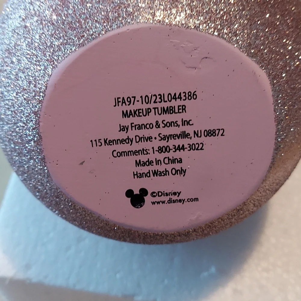 Glittery Pink Minnie Mouse Ears Black Bow Ceramic Accessory Makeup Tumbler BNWT